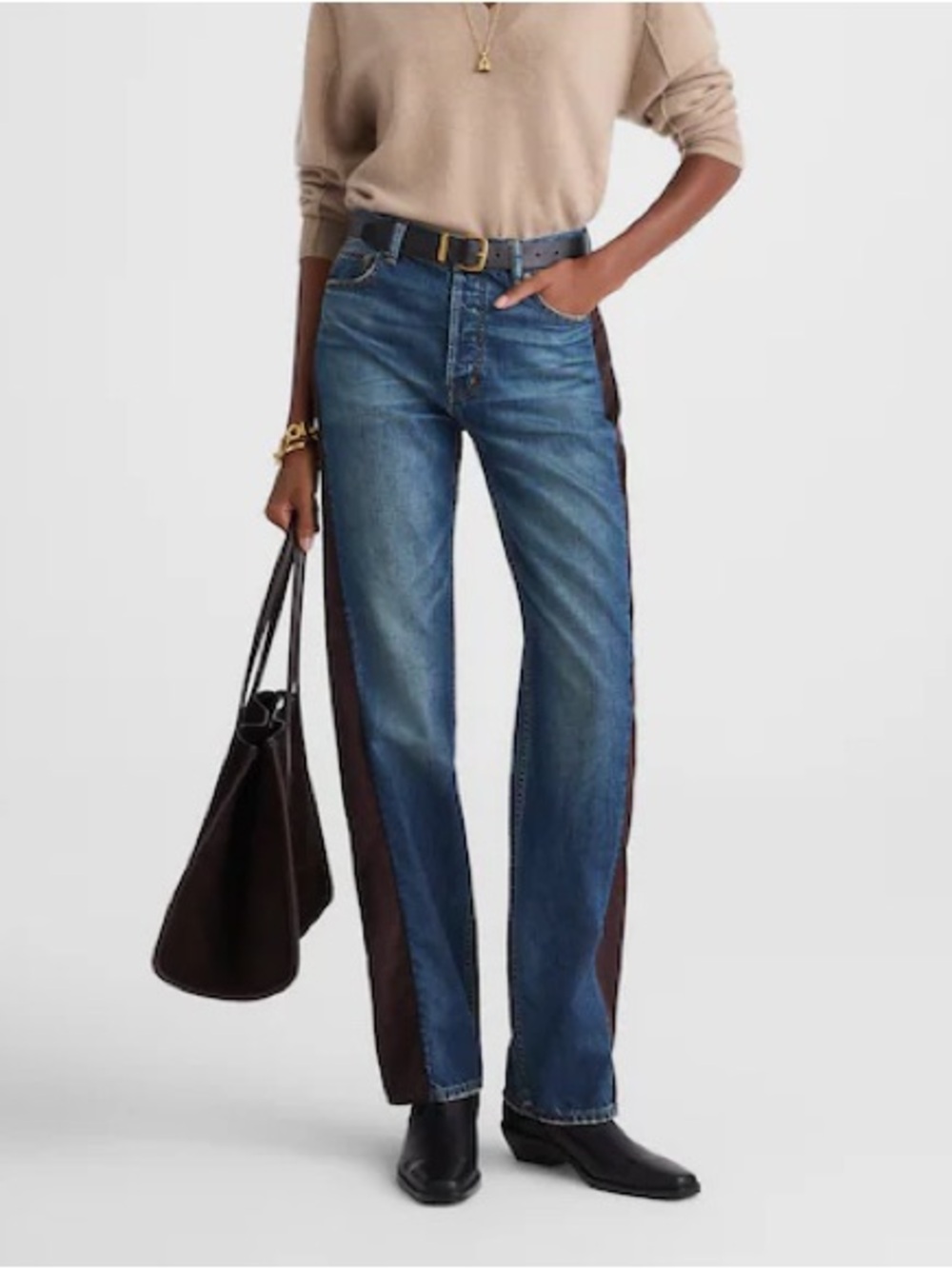 Madewell x Kaihara Pieced Wide Barrel Leg Denim Brown Corduroy Jeans Size 26 - Picture 2 of 11